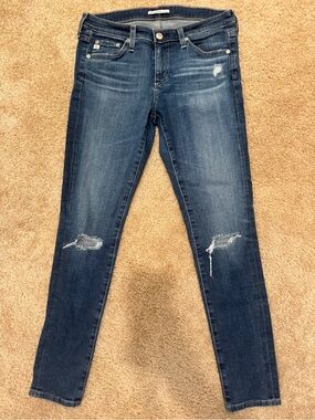 Alexa Chung x AG Women's Dark Blue Jeans with Knee Distressing for tall boots